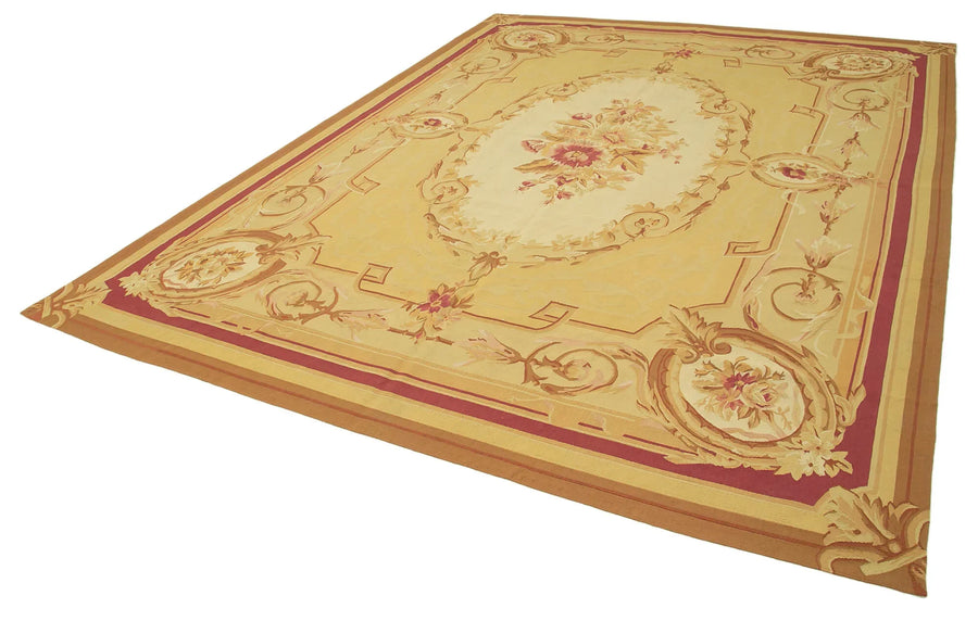 Aubusson Floral Sarı Çiçekli Pamuk Yün El Dokuma Halısı 268x365 Agacan