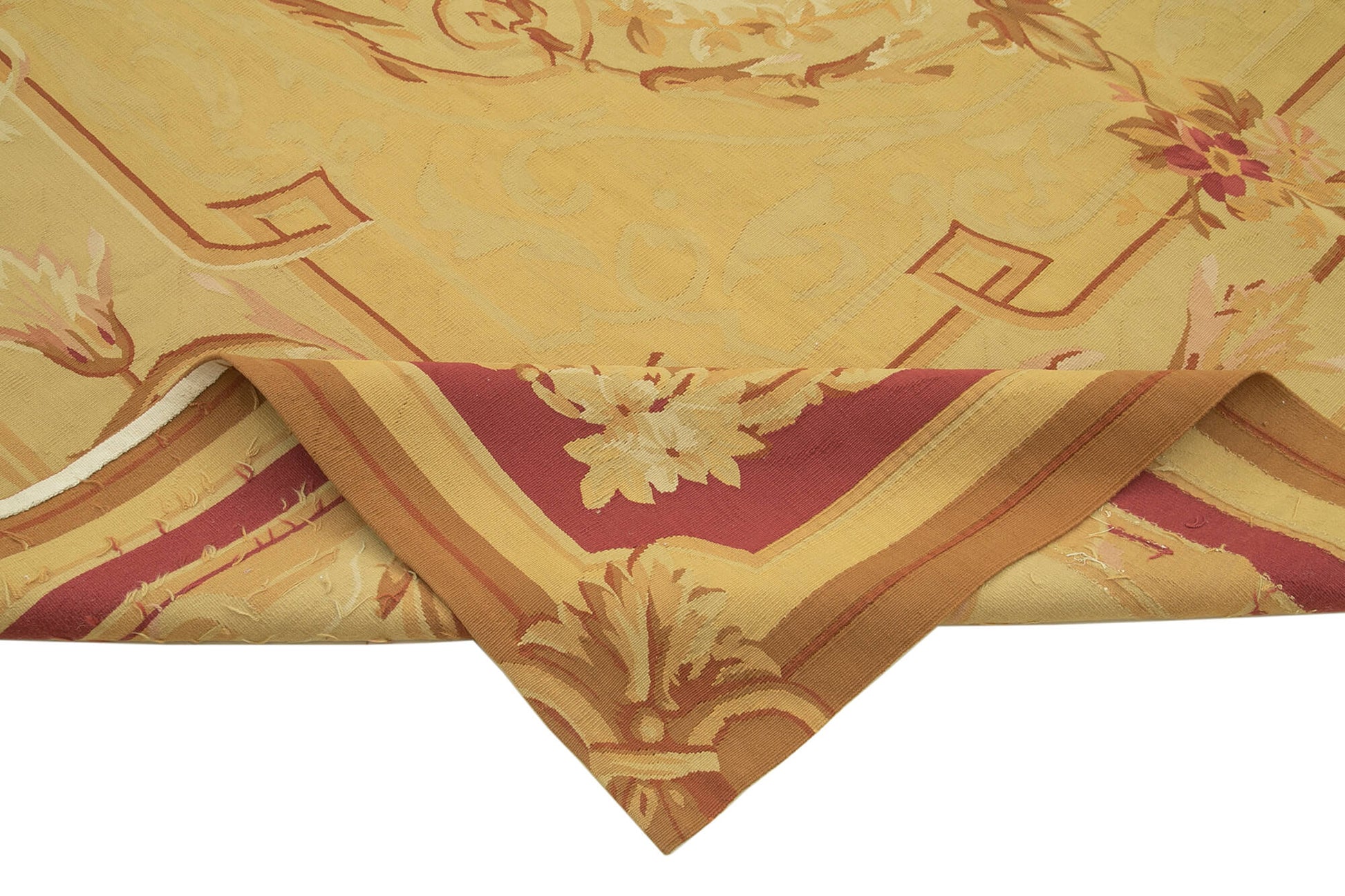 Aubusson Floral Sarı Çiçekli Pamuk Yün El Dokuma Halısı 268x365 Agacan