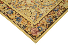 Aubusson Floral Sarı Çiçekli Pamuk Yün El Dokuma Halısı 338x381 Agacan