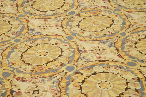 Aubusson Floral Sarı Çiçekli Pamuk Yün El Dokuma Halısı 338x381 Agacan