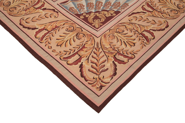 Aubusson Floral Pembe Çiçekli Pamuk Yün El Dokuma Halısı 270x338 Agacan