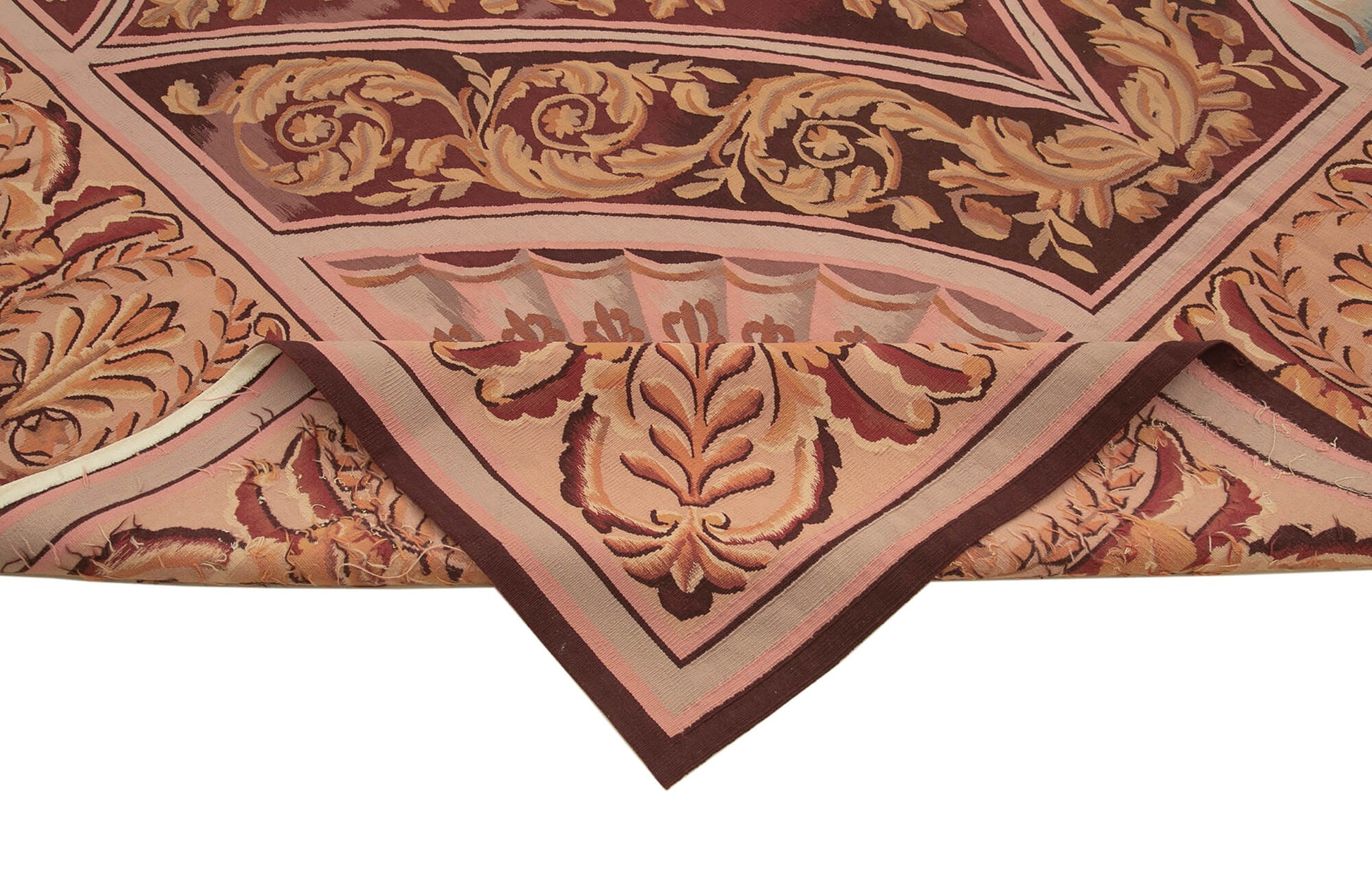 Aubusson Floral Pembe Çiçekli Pamuk Yün El Dokuma Halısı 270x338 Agacan