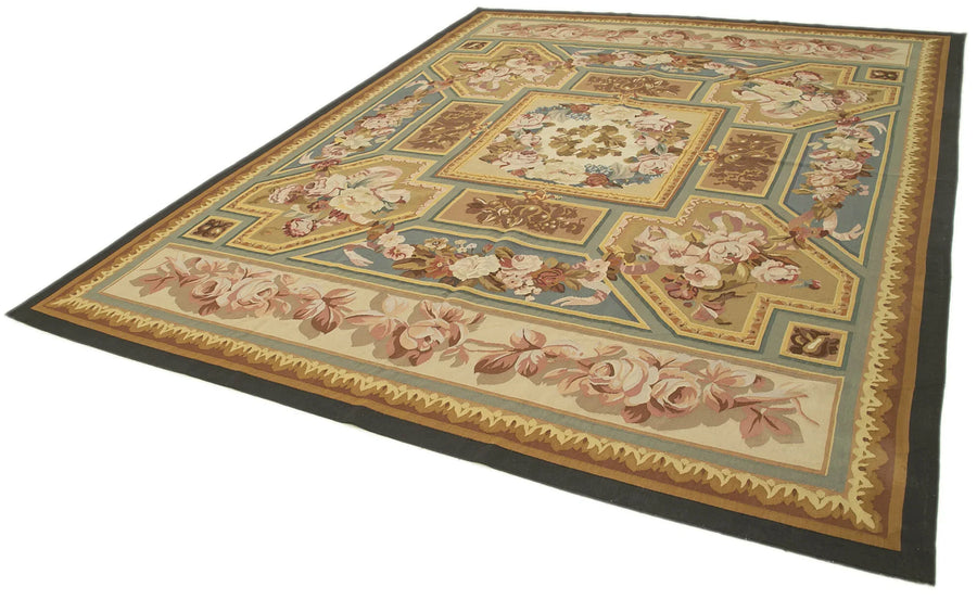 Aubusson Floral Sarı Çiçekli Pamuk Yün El Dokuma Halısı 275x364 Agacan