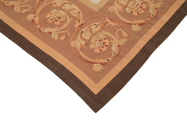 Aubusson Floral Kahverengi Çiçekli Pamuk Yün El Dokuma Halısı 295x422 Agacan