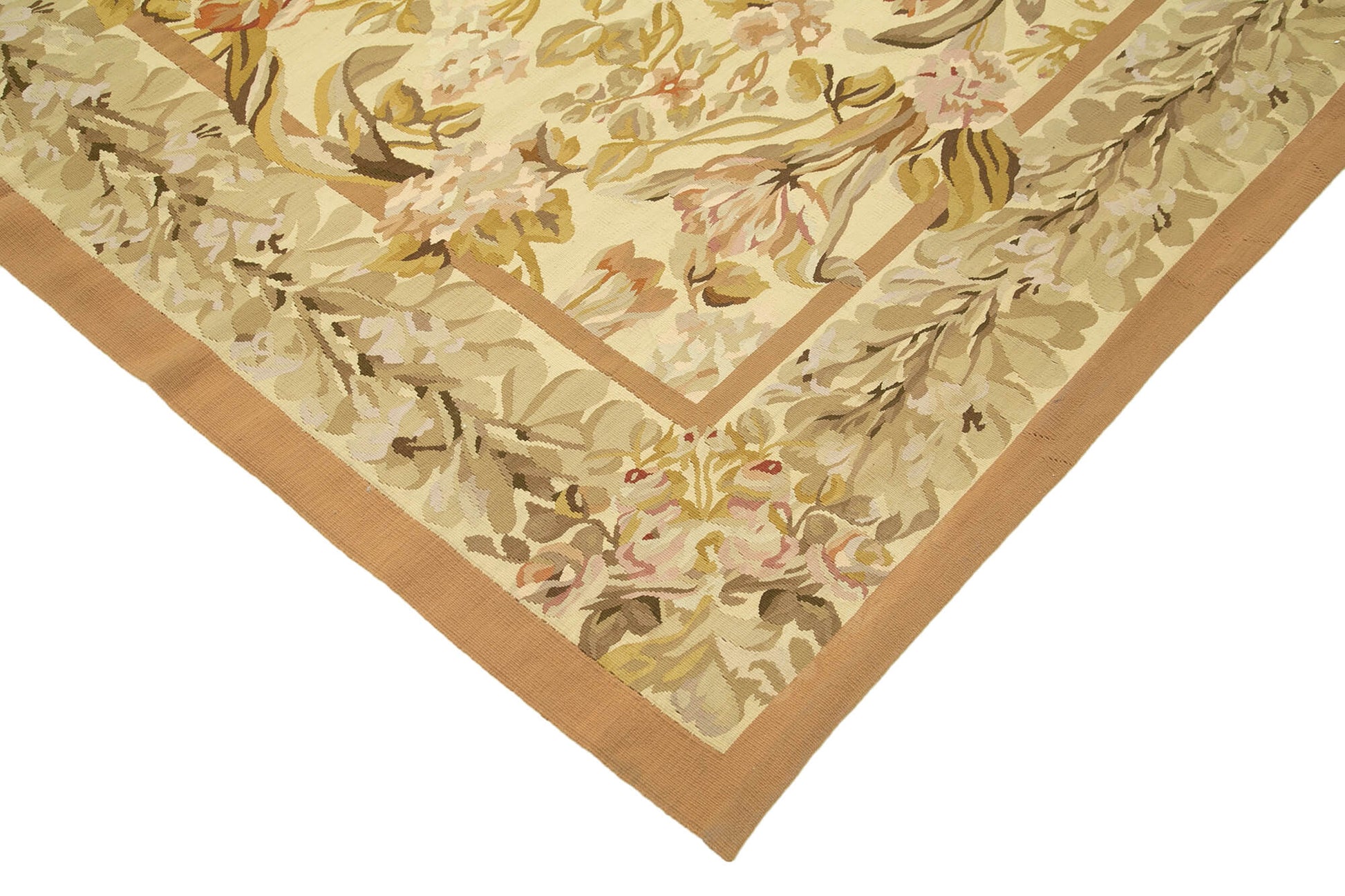 Aubusson Floral Sarı Çiçekli Pamuk Yün El Dokuma Halısı 304x430 Agacan