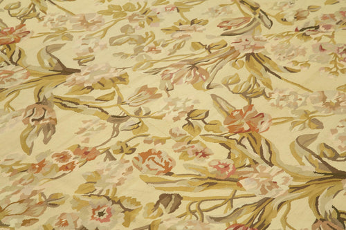 Aubusson Floral Sarı Çiçekli Pamuk Yün El Dokuma Halısı 304x430 Agacan