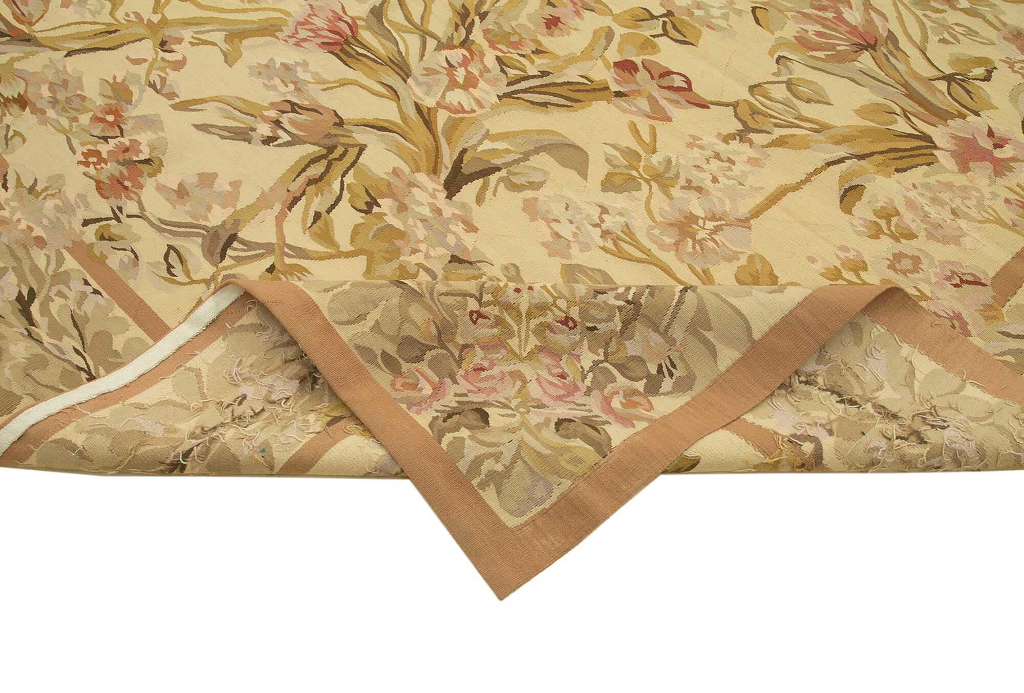 Aubusson Floral Sarı Çiçekli Pamuk Yün El Dokuma Halısı 304x430 Agacan