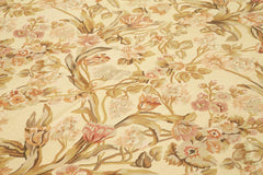 Aubusson Floral Bej Çiçekli Pamuk Yün El Dokuma Halısı 268x370 Agacan