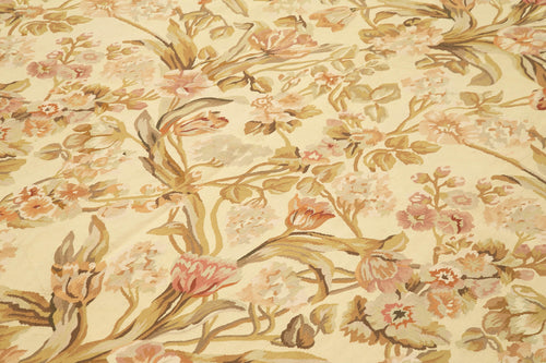 Aubusson Floral Bej Çiçekli Pamuk Yün El Dokuma Halısı 268x370 Agacan