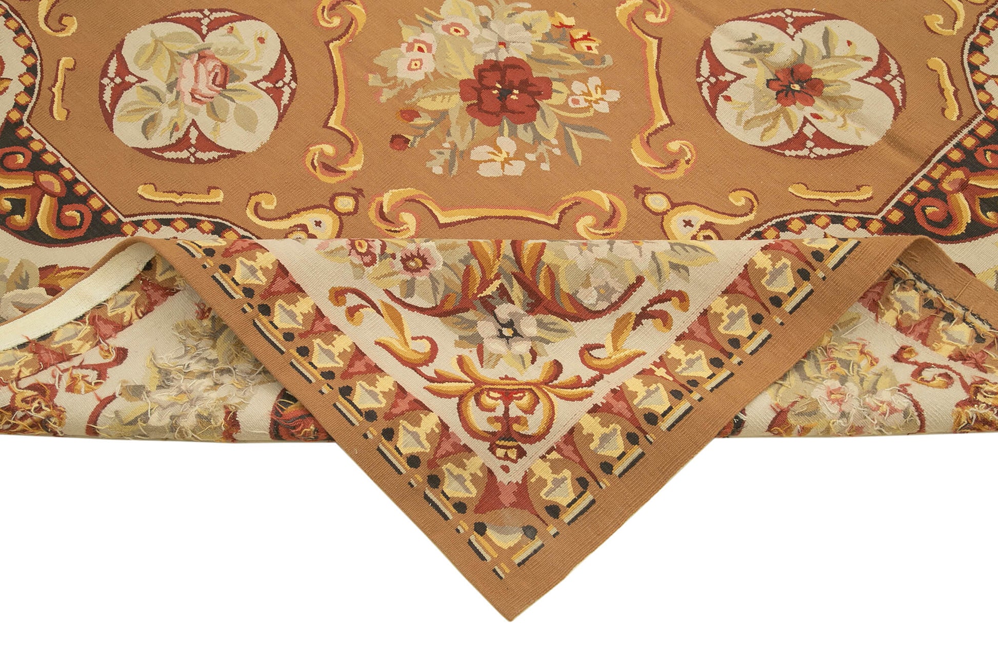 Aubusson Floral Bej Çiçekli Pamuk Yün El Dokuma Halısı 236x306 Agacan