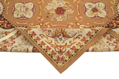Aubusson Floral Bej Çiçekli Pamuk Yün El Dokuma Halısı 236x306 Agacan
