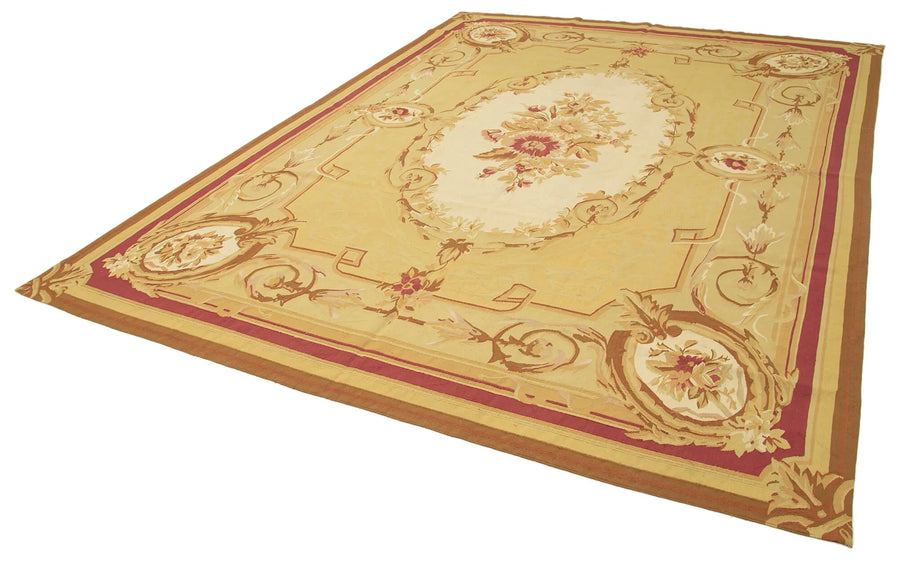 Aubusson Floral Sarı Çiçekli Pamuk Yün El Dokuma Halısı 264x367 Agacan