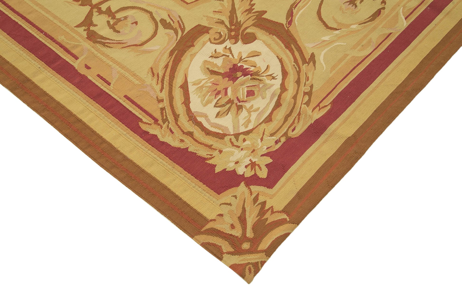 Aubusson Floral Sarı Çiçekli Pamuk Yün El Dokuma Halısı 264x367 Agacan