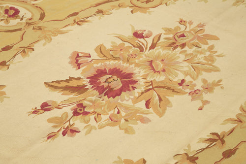 Aubusson Floral Sarı Çiçekli Pamuk Yün El Dokuma Halısı 264x367 Agacan
