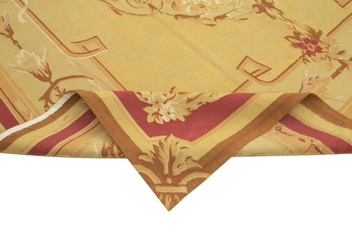 Aubusson Floral Sarı Çiçekli Pamuk Yün El Dokuma Halısı 264x367 Agacan