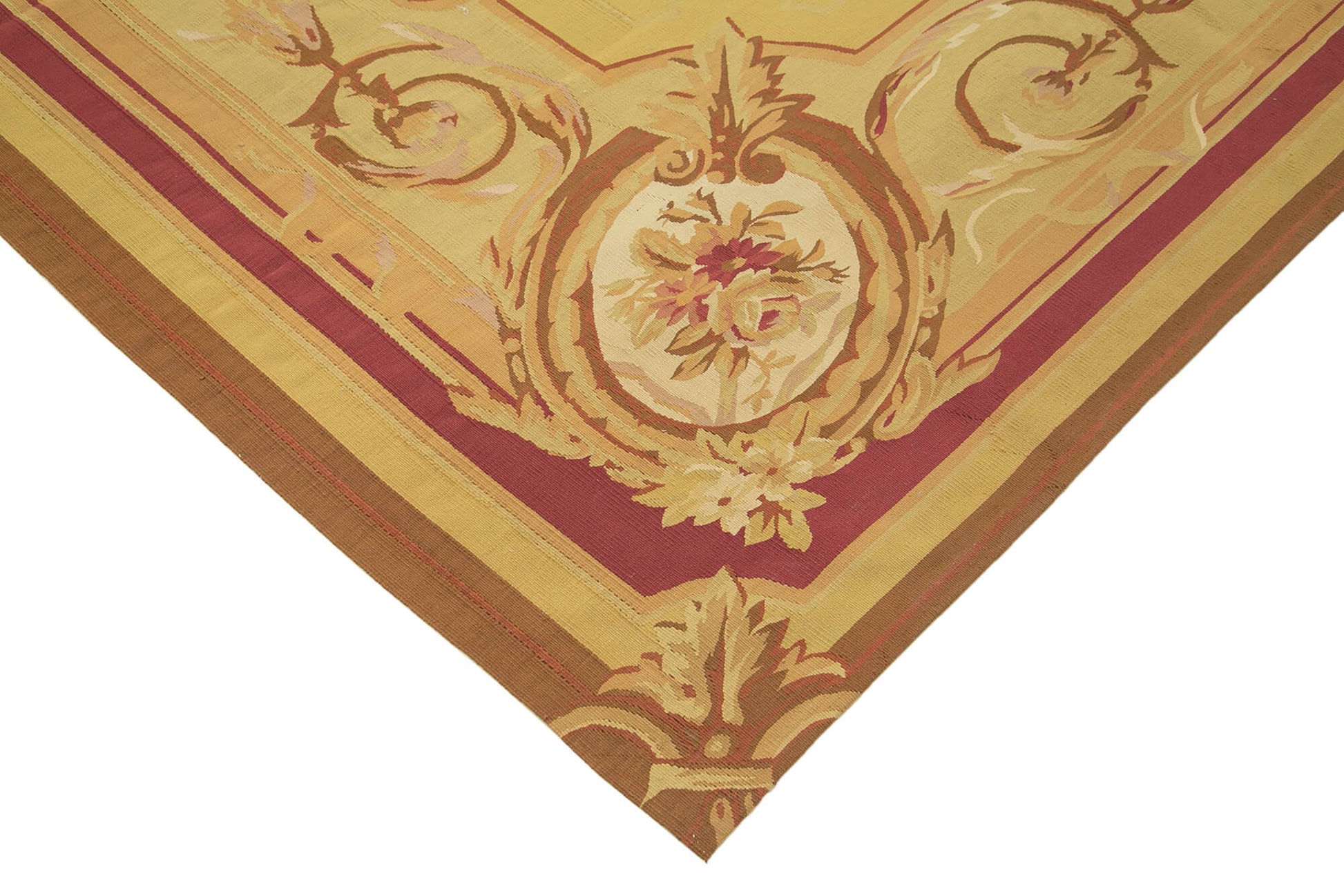 Aubusson Floral Sarı Çiçekli Pamuk Yün El Dokuma Halısı 265x366 Agacan