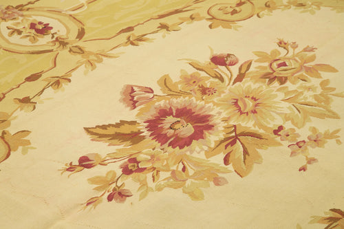 Aubusson Floral Sarı Çiçekli Pamuk Yün El Dokuma Halısı 265x366 Agacan