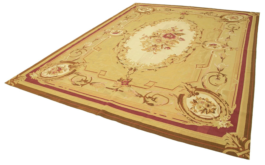Aubusson Floral Sarı Çiçekli Pamuk Yün El Dokuma Halısı 265x362 Agacan