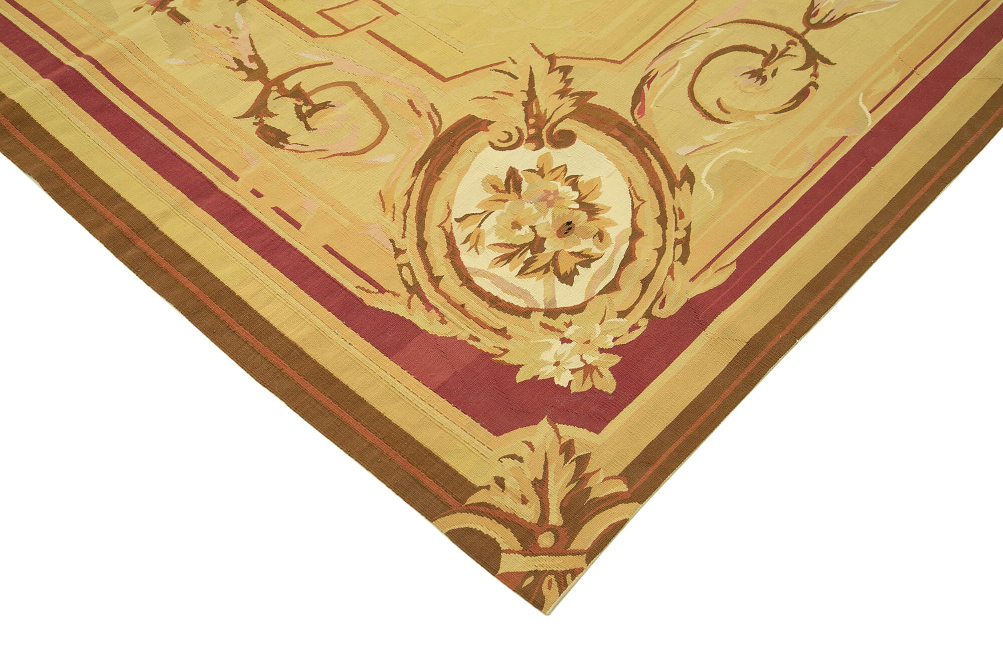 Aubusson Floral Sarı Çiçekli Pamuk Yün El Dokuma Halısı 265x362 Agacan