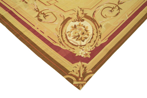 Aubusson Floral Sarı Çiçekli Pamuk Yün El Dokuma Halısı 265x362 Agacan