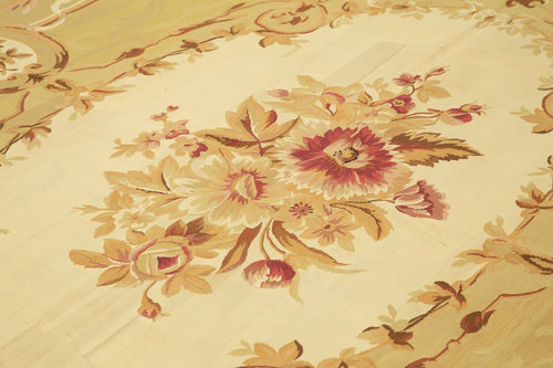 Aubusson Floral Sarı Çiçekli Pamuk Yün El Dokuma Halısı 265x362 Agacan