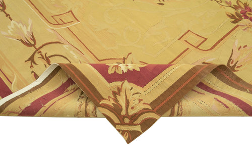 Aubusson Floral Sarı Çiçekli Pamuk Yün El Dokuma Halısı 265x362 Agacan