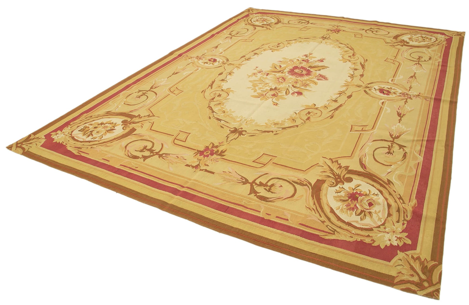 Aubusson Floral Sarı Çiçekli Pamuk Yün El Dokuma Halısı 264x364 Agacan