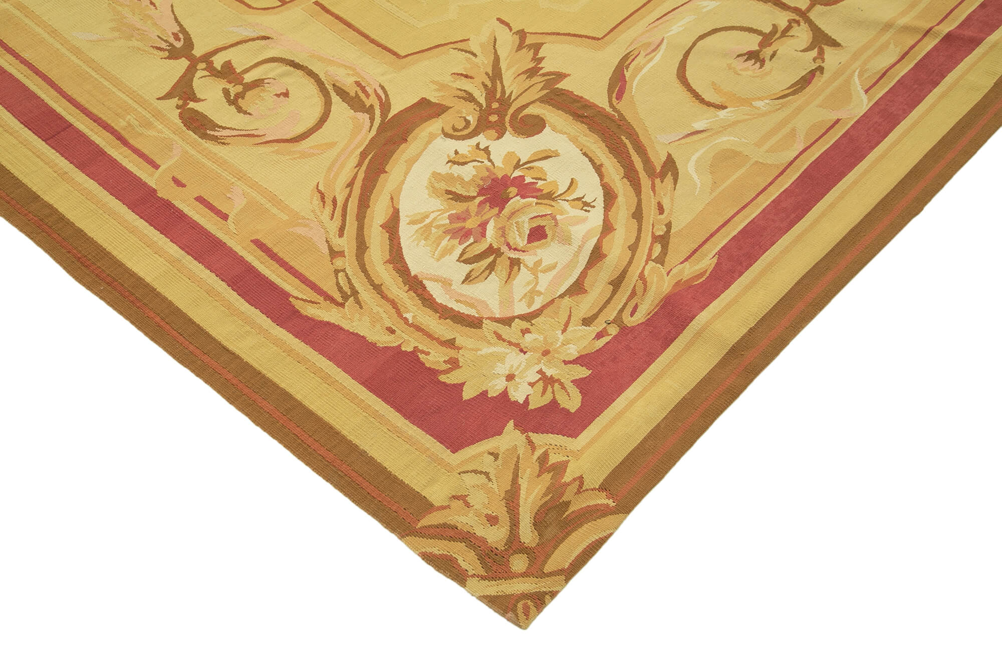 Aubusson Floral Sarı Çiçekli Pamuk Yün El Dokuma Halısı 264x364 Agacan