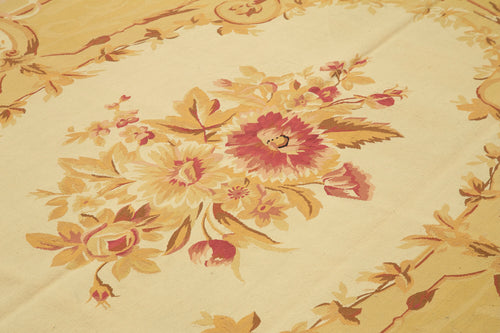 Aubusson Floral Sarı Çiçekli Pamuk Yün El Dokuma Halısı 264x364 Agacan