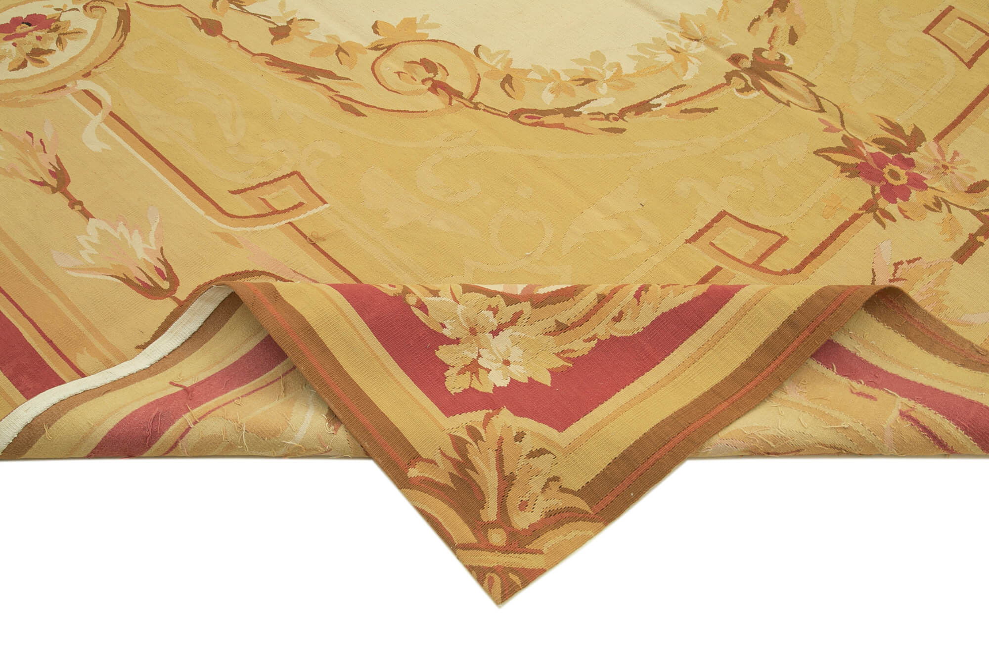 Aubusson Floral Sarı Çiçekli Pamuk Yün El Dokuma Halısı 264x364 Agacan