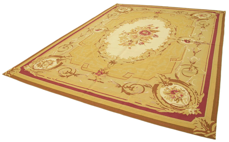Aubusson Floral Sarı Çiçekli Pamuk Yün El Dokuma Halısı 268x367 Agacan