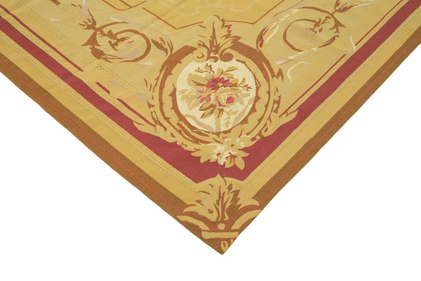 Aubusson Floral Sarı Çiçekli Pamuk Yün El Dokuma Halısı 268x367 Agacan