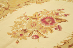 Aubusson Floral Sarı Çiçekli Pamuk Yün El Dokuma Halısı 268x367 Agacan