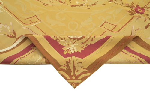 Aubusson Floral Sarı Çiçekli Pamuk Yün El Dokuma Halısı 268x367 Agacan