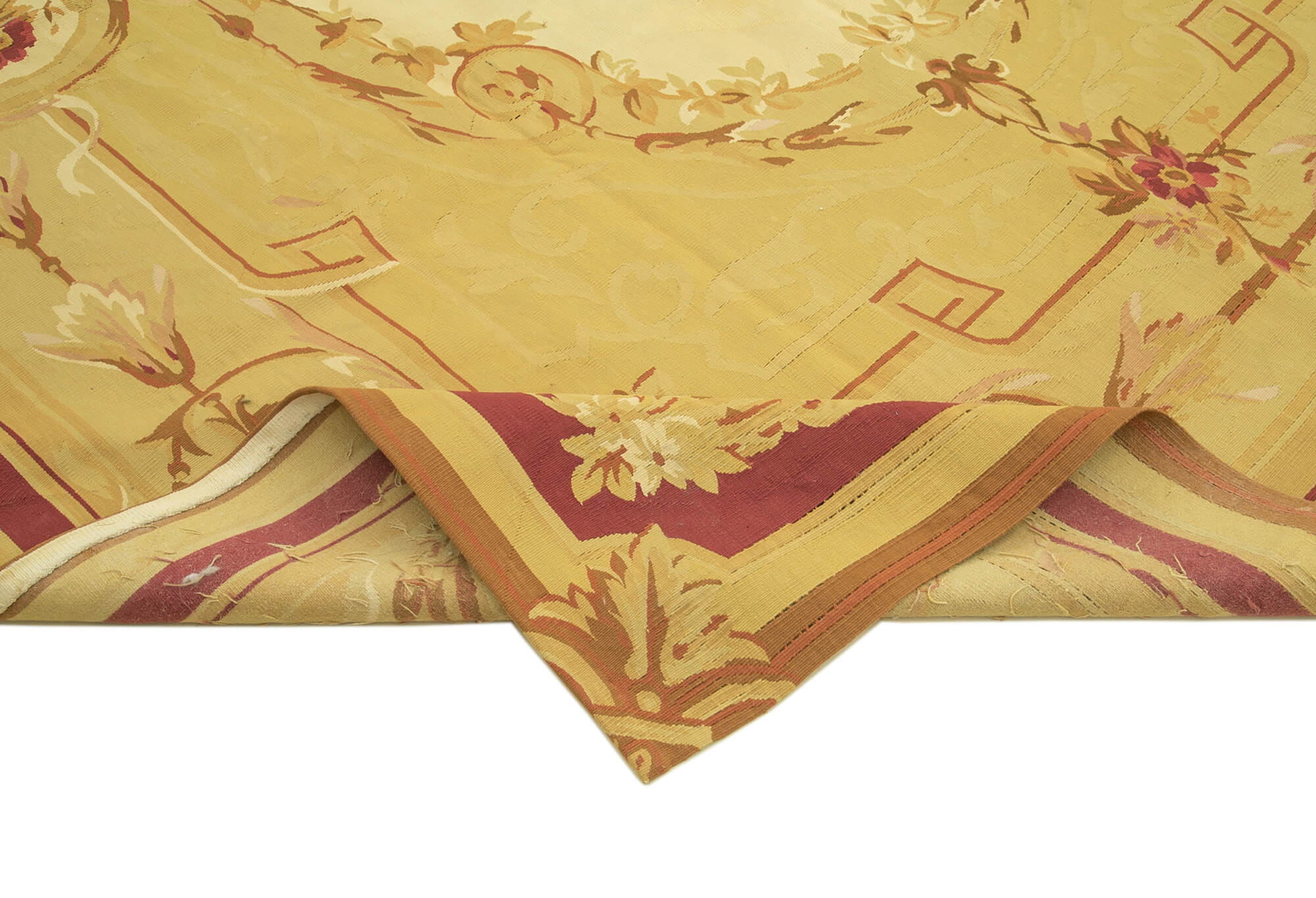 Aubusson Floral Sarı Çiçekli Pamuk Yün El Dokuma Halısı 261x359 Agacan