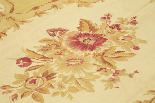 Aubusson Floral Sarı Çiçekli Pamuk Yün El Dokuma Halısı 261x362 Agacan