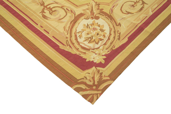 Aubusson Floral Sarı Çiçekli Pamuk Yün El Dokuma Halısı 266x361 Agacan