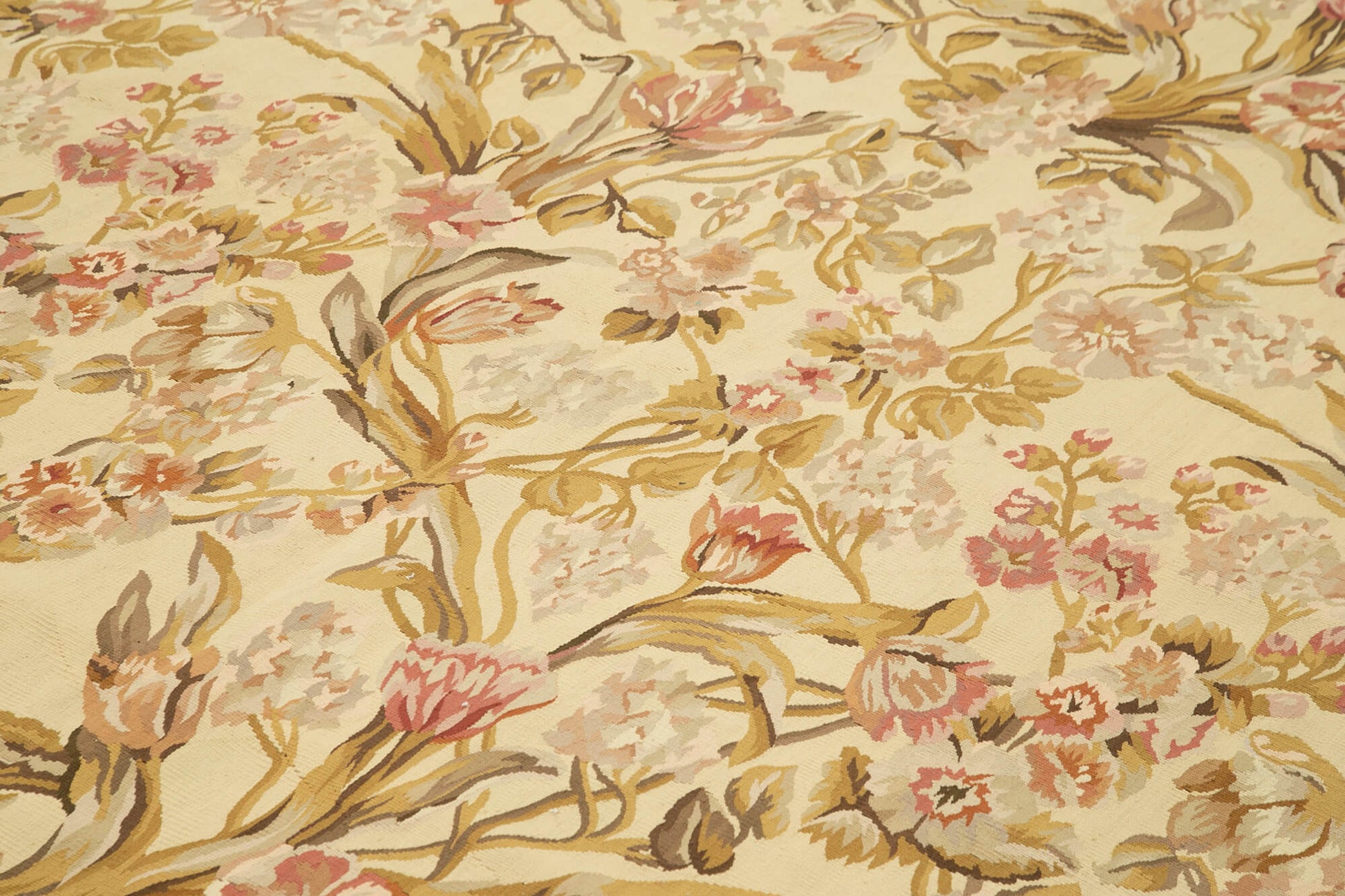 Aubusson Floral Sarı Çiçekli Pamuk Yün El Dokuma Halısı 265x368 Agacan
