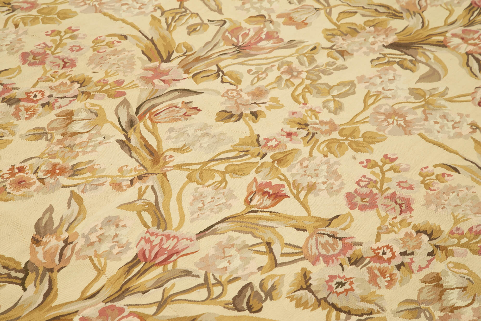 Aubusson Floral Sarı Çiçekli Pamuk Yün El Dokuma Halısı 265x368 Agacan