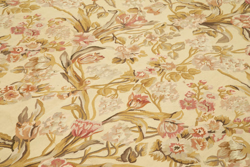 Aubusson Floral Sarı Çiçekli Pamuk Yün El Dokuma Halısı 265x368 Agacan