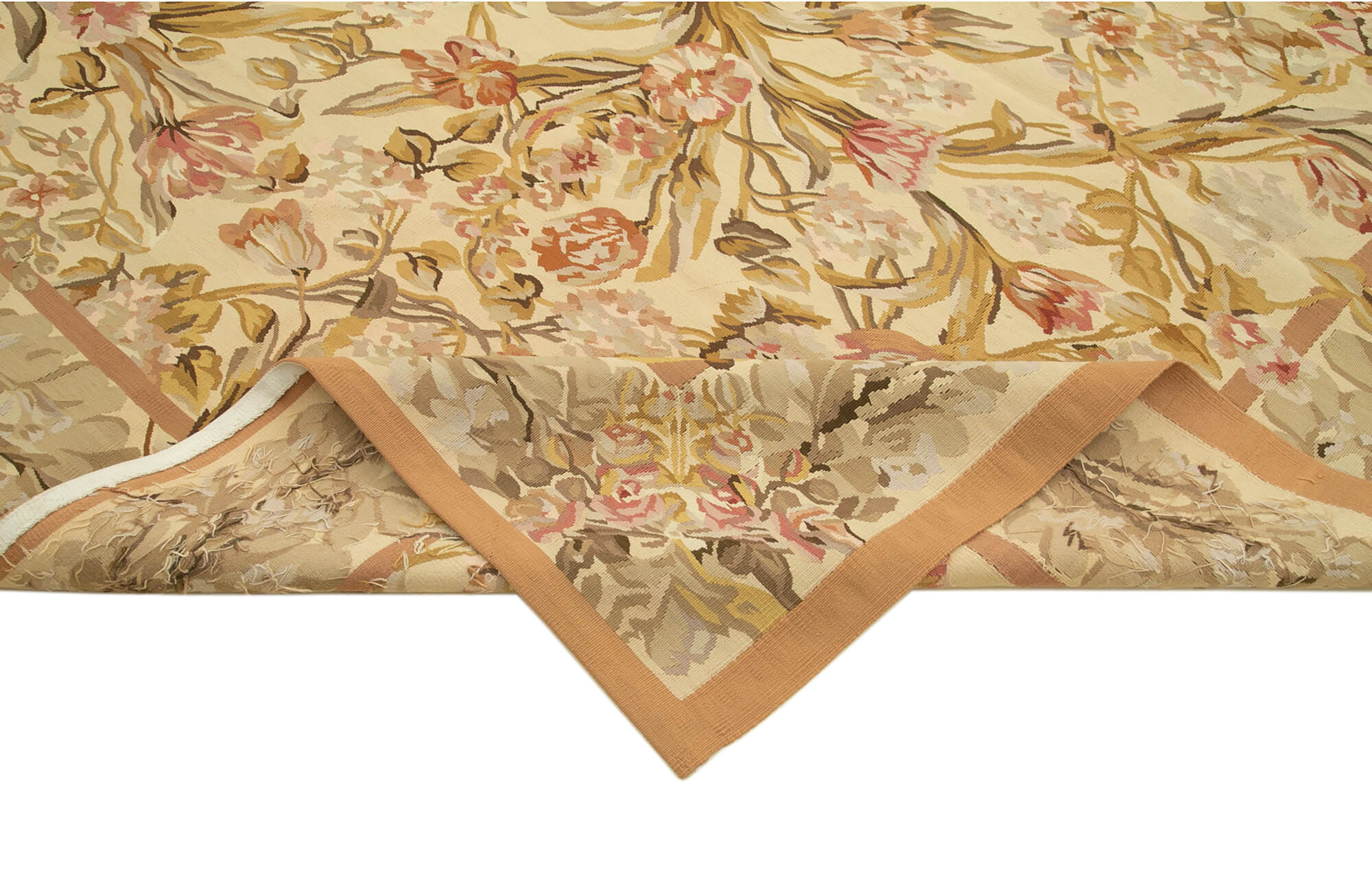 Aubusson Floral Sarı Çiçekli Pamuk Yün El Dokuma Halısı 265x368 Agacan
