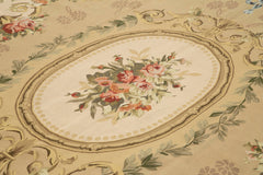 Aubusson Floral Bej Çiçekli Pamuk Yün El Dokuma Halısı 269x338 Agacan