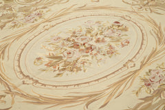 Aubusson Floral Bej Çiçekli Pamuk Yün El Dokuma Halısı 270x367 Agacan