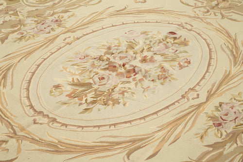 Aubusson Floral Bej Çiçekli Pamuk Yün El Dokuma Halısı 270x367 Agacan