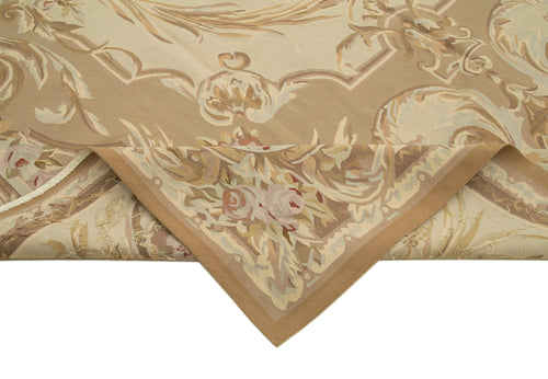 Aubusson Floral Bej Çiçekli Pamuk Yün El Dokuma Halısı 270x367 Agacan