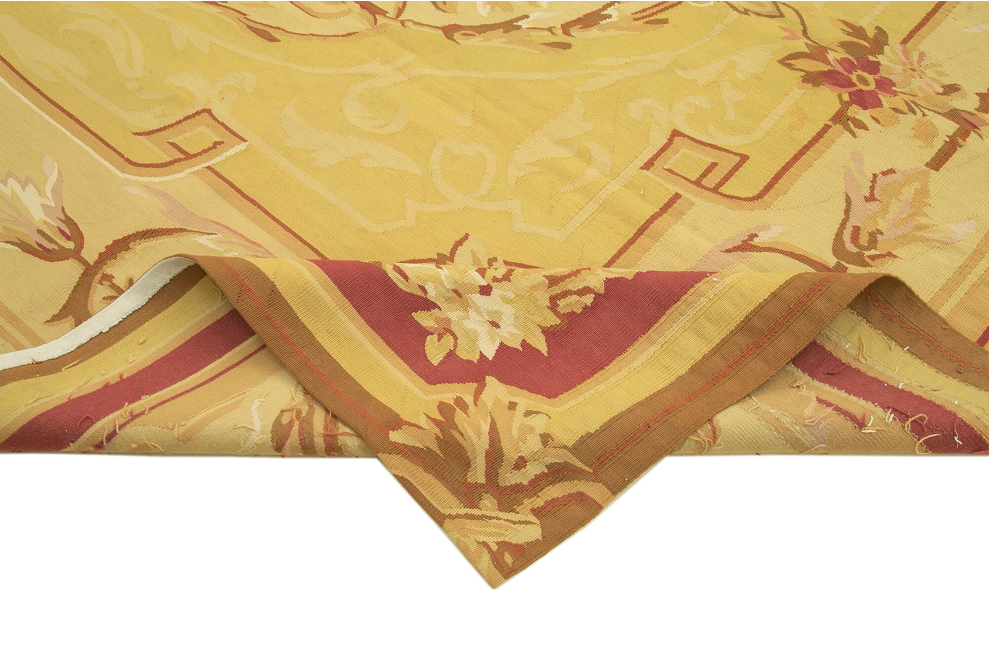 Aubusson Floral Sarı Çiçekli Pamuk Yün El Dokuma Halısı 264x363 Agacan