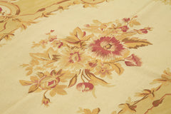 Aubusson Floral Bej Çiçekli Pamuk Yün El Dokuma Halısı 266x361 Agacan