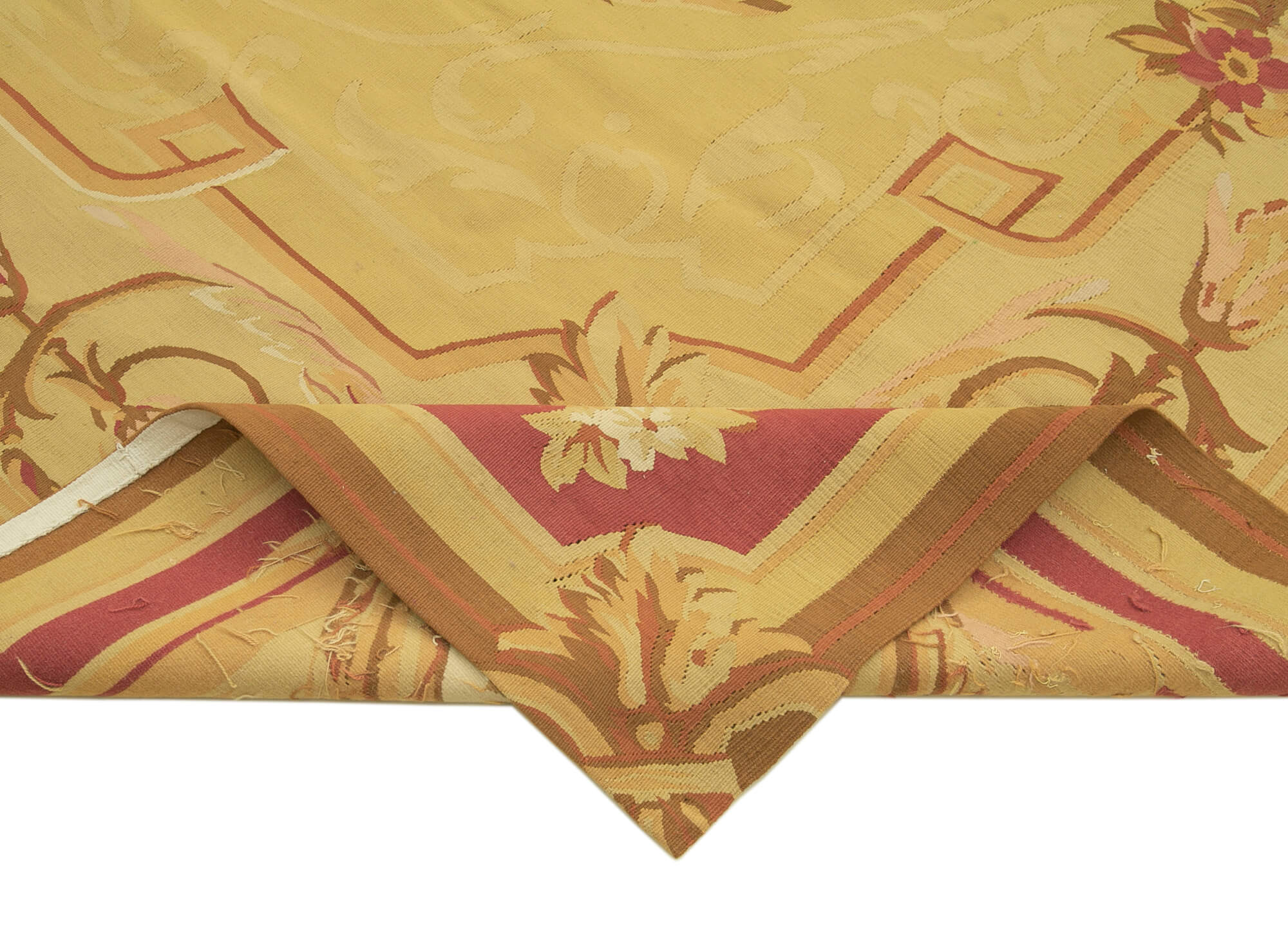 Aubusson Floral Bej Çiçekli Pamuk Yün El Dokuma Halısı 266x361 Agacan