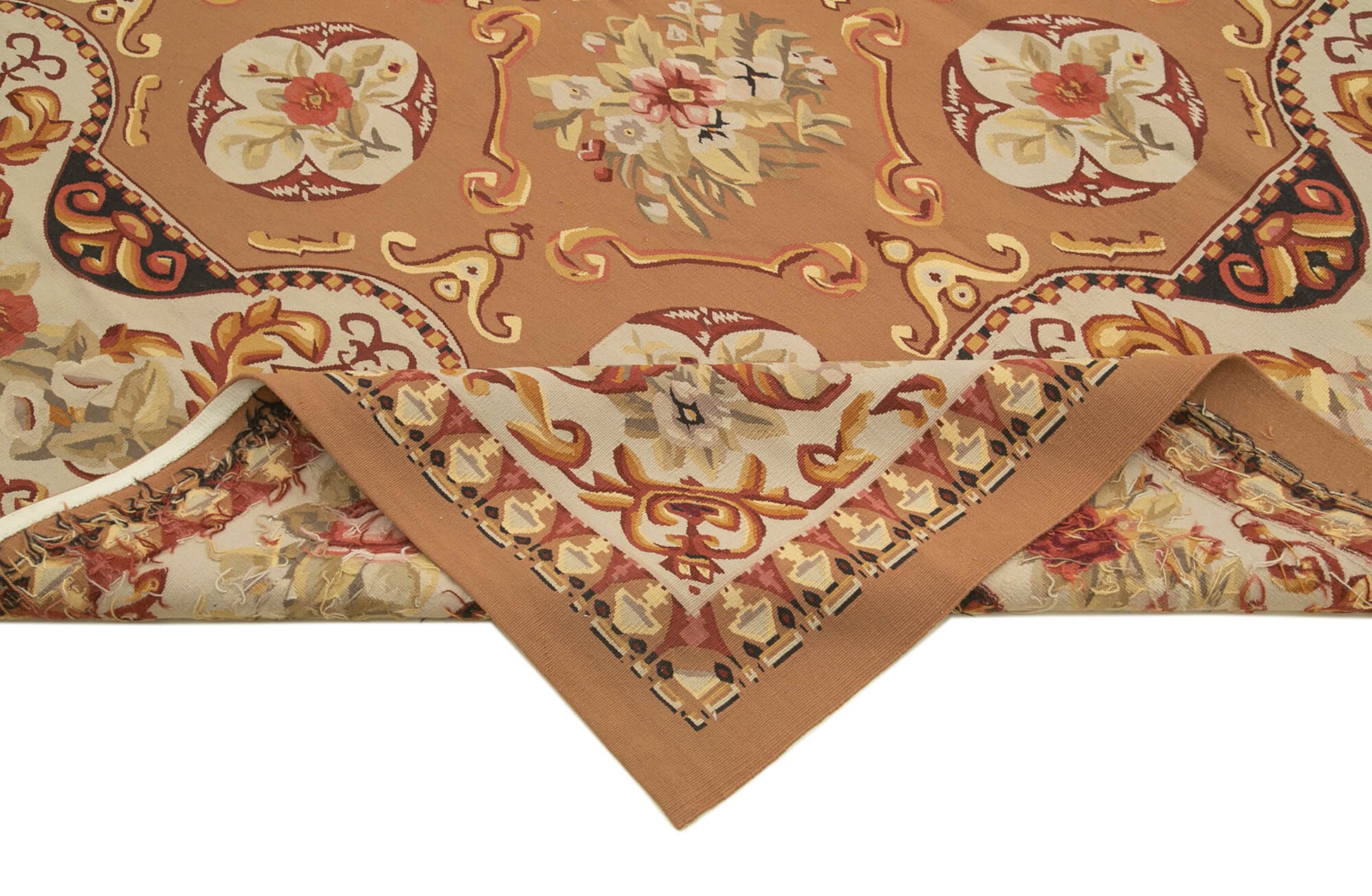 Aubusson Floral Bej Çiçekli Pamuk Yün El Dokuma Halısı 300x430 Agacan