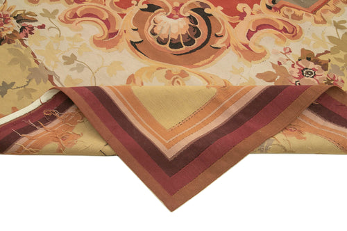 Aubusson Floral Bej Çiçekli Pamuk Yün El Dokuma Halısı 304x424 Agacan
